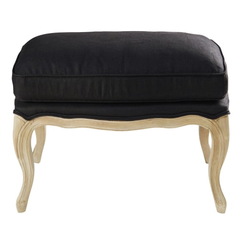 Pouf Repose Pieds En Lin Lave Noir Chateau Maisons Du Monde