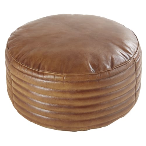Canapés et fauteuils Poufs | Pouf rond en cuir de chèvre matelassé marron - VI62227