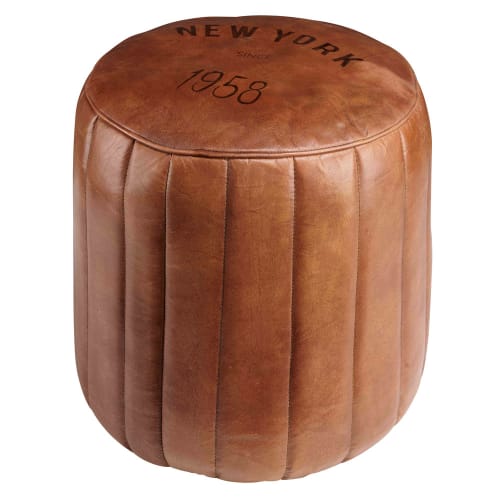 Canapés et fauteuils Poufs | Pouf rond en cuir marron - WW42309