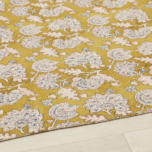 Printed Mustard Yellow Cotton Rug 140x200 Boho Maisons du Monde