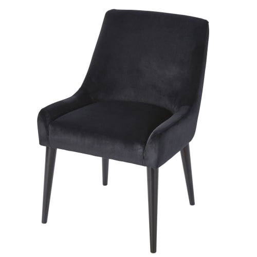 Professional Black Velvet and Birch Chair