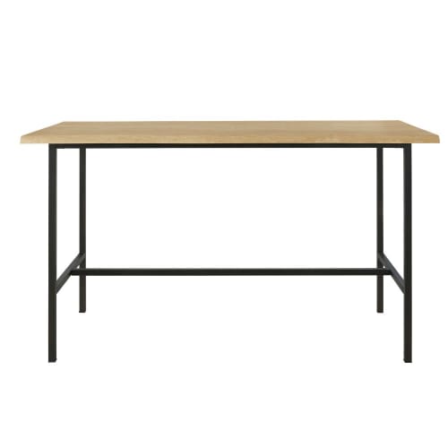 Professional Oak and Black Metal High Dining Table L175