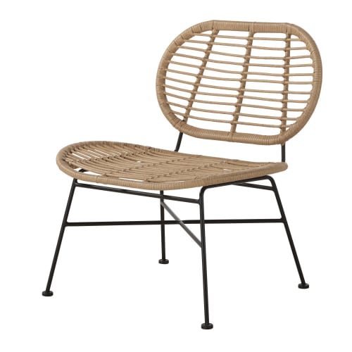Professional quality faux rattan and black metal lounge chair
