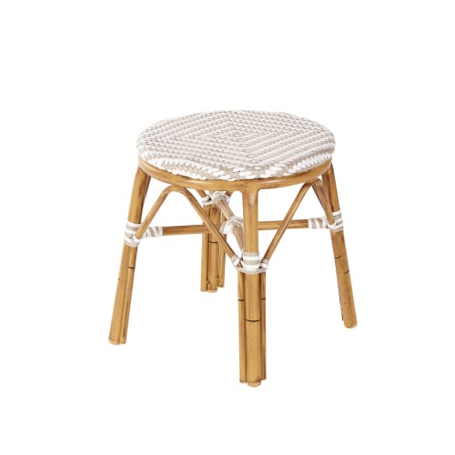Professional White and Beige Woven Resin Garden Stool