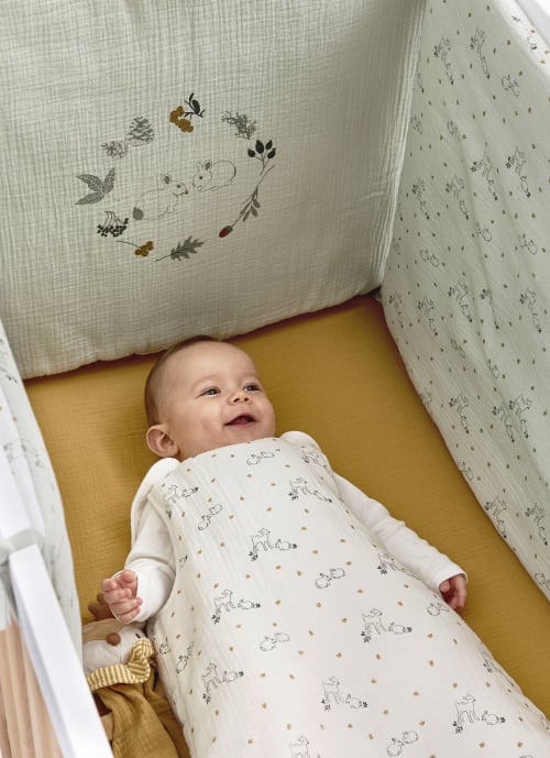 Muselinas bebé, gasa de algodón orgánico en blanco estampado