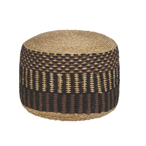 Puf trenzado de algodón, yute y fibra de coco en marrón y negro