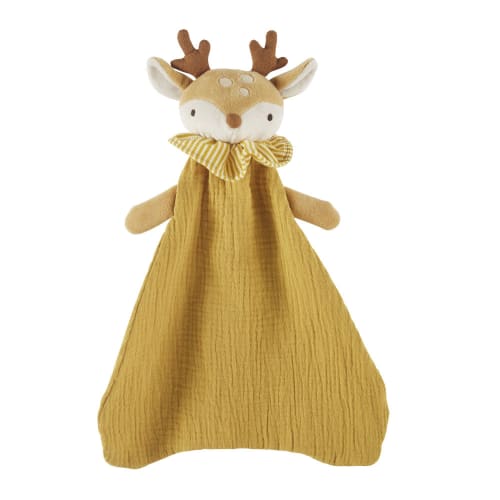 Pupazzetto per neonato cervo giallo, beige e marrone