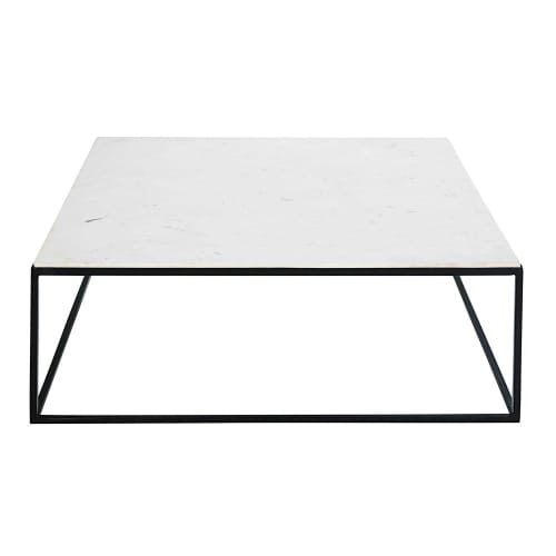 Möbel Couchtische | Quadratischer Couchtisch aus weißem Marmor und schwarzem Metall - YY00385