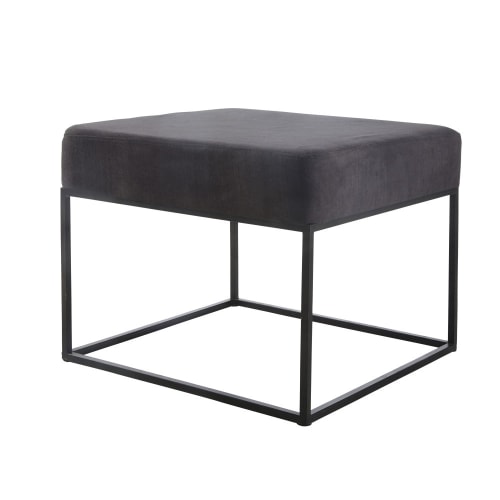 Möbel Hocker und Sitzhocker | Quadratischer Hocker aus schwarzem Metall - DG11350
