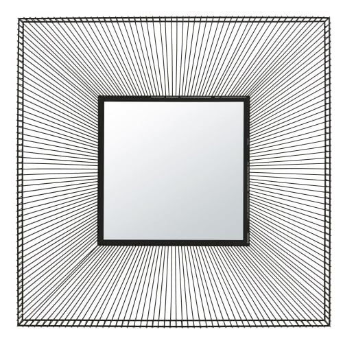 Quadratischer Spiegel aus schwarzem Metalldraht, 101x101cm