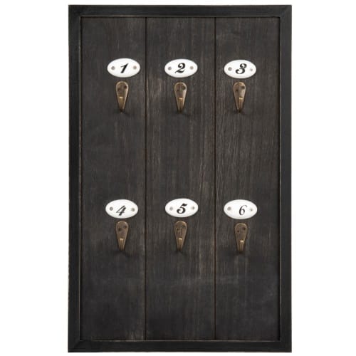 Quadro porta-chaves de madeira de pinho e metal 24x38