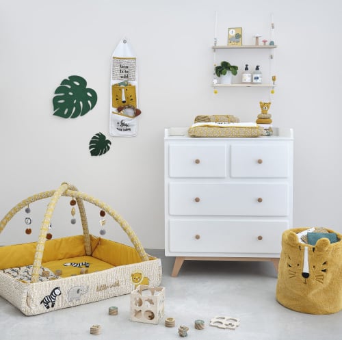 Rangement Mural En Coton Blanc Moutarde Et Noir 23x Mini Jungle Maisons Du Monde