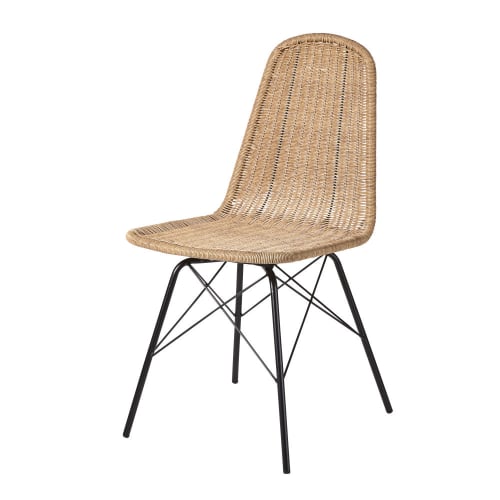 Outdoor collection Garden chairs | Rattan Effect Resin Wicker and Black Metal Garden Chair - TV43007