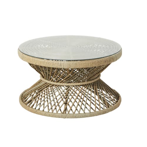 Rattan Effect Resin Wicker and Glass Garden Coffee Table