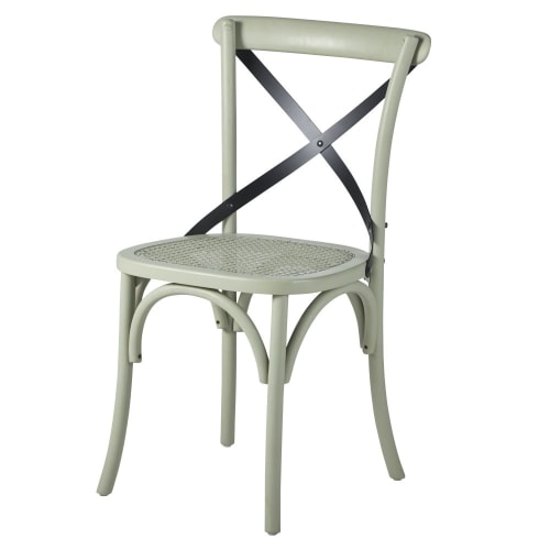 Möbel Stühle und Esszimmerstühle | Rattanstuhl aus matt-hellgrüner Birke und schwarzem Metall - IL83917