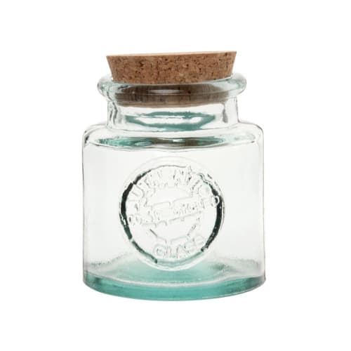 Recycled glass jar with cork lid H10cm - Set of 2