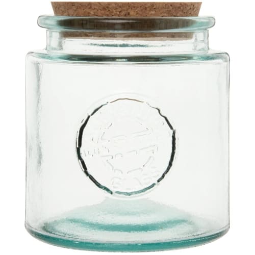 Recycled glass jar with cork lid H13cm - Set of 2