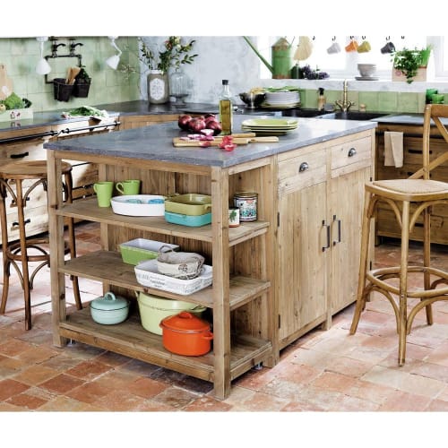 Recycled Pine Kitchen Island W145 Maquis Maisons du Monde