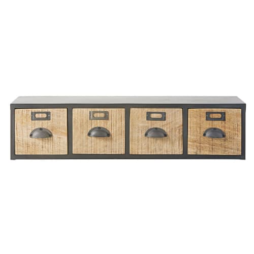 Regal aus anthrazitgrauem Metall in Antikoptik und Mangoholz Wandregal aus Metall in Antikoptik Gordon | Maisons du Monde