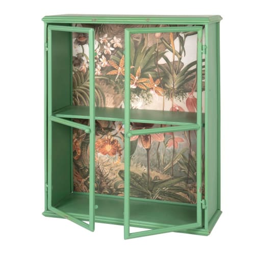 Möbel Regale | Regal aus grünem Metall mit Pflanzendruck auf Rückwand - XH34072