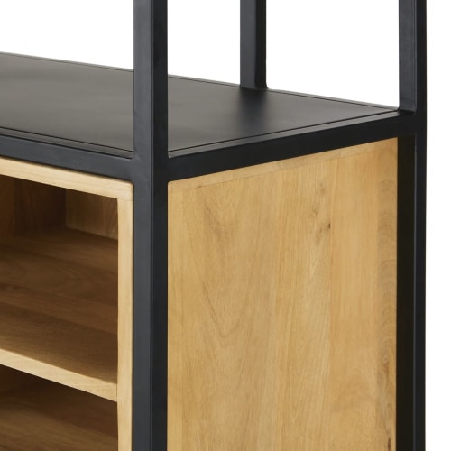 Möbel Regale | Regal aus massivem Mangoholz und schwarzem Metall - EN09334