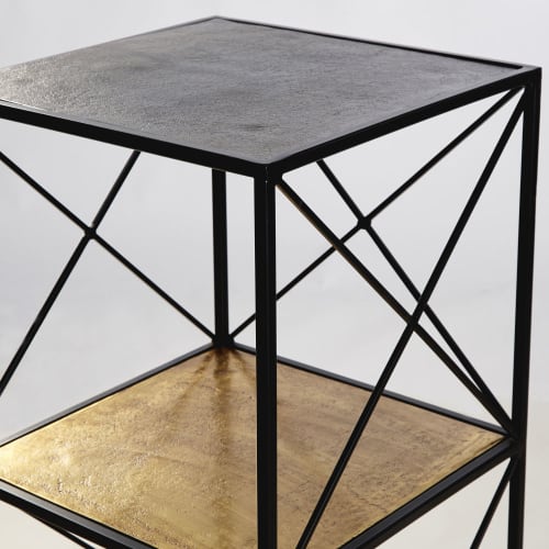 Möbel Regale | Regal aus Metall in Antikoptik, grau mattem und goldfarben - PD19410