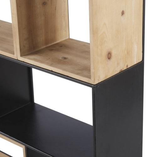 Möbel Regale | Regal aus Tannenholz und schwarzem Eisen - QO14090