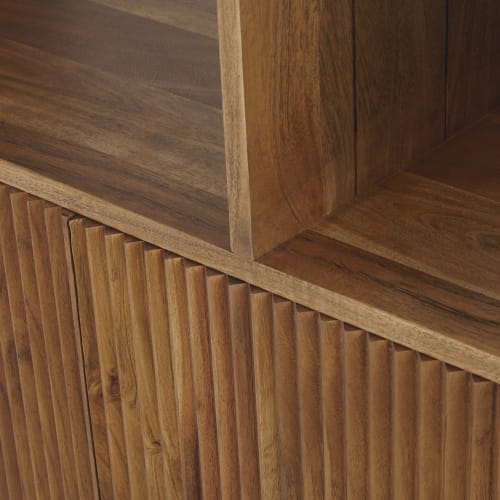 Möbel Regale | Regal mit 2 geriffelten Türen, haselnussbraun - WN63952