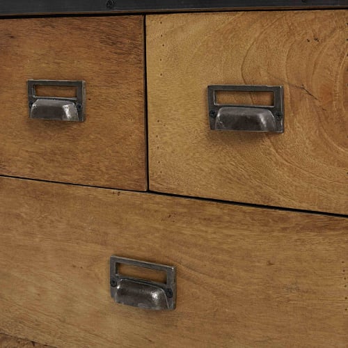 Möbel Regale | Regal mit 9 Schubladen aus Mangoholz und gealtertem schwarzem Metall - CL12423