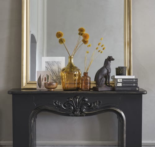 Repisa de chimenea de 130 × 102 de abeto negro y dorado Trapani