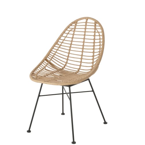 Outdoor collection Garden armchairs | Resin Faux Rattan and Black Metal Garden Chair - EB57010