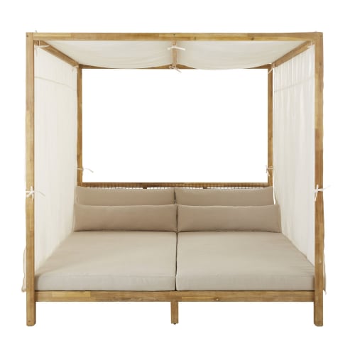 Resin Wicker and Light Taupe Canvas Outdoor 4-Poster Bed