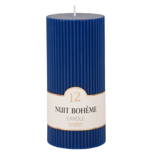 Ribbed blue scented candle H15cm