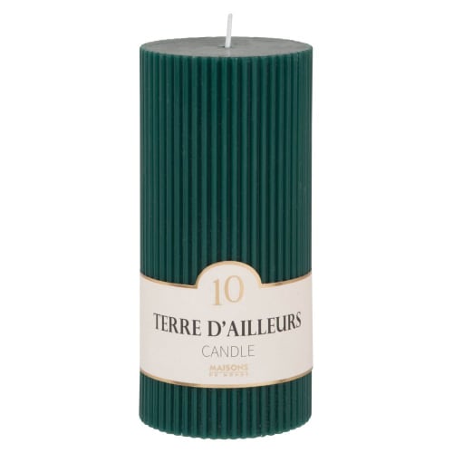 Ribbed teal scented candle H15cm