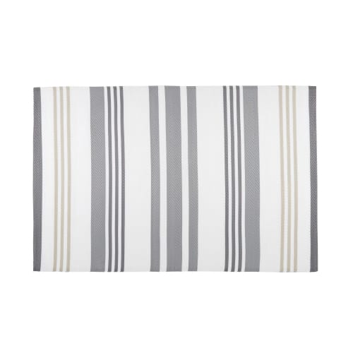 Grey and White Striped Fabric Outdoor Rug 120x180 Rivage Maisons du Monde