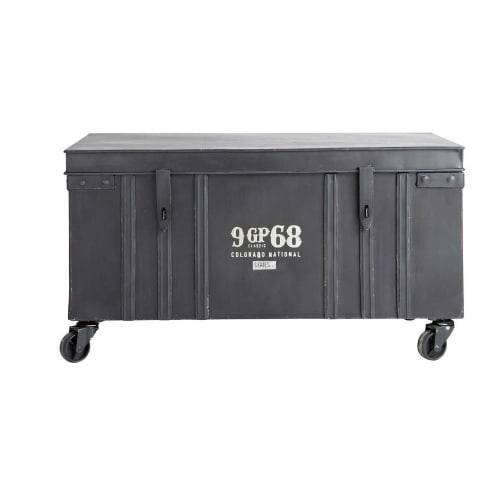 Möbel Aufbewahrungsboxen und Truhen | Rolltruhe im Industrial-Stil aus Metall, B 85 cm, schwarz - IV65414