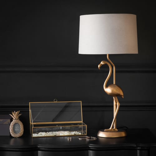 Rosé goudkleurige flamingo lamp met beige lampenkap FLAMINGO Maisons