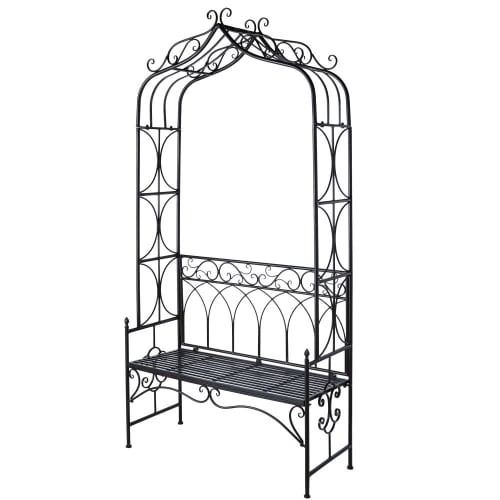 Rosenbogen mit Sitzbank aus Eisen, dunkelbraun, gealtert St Germain