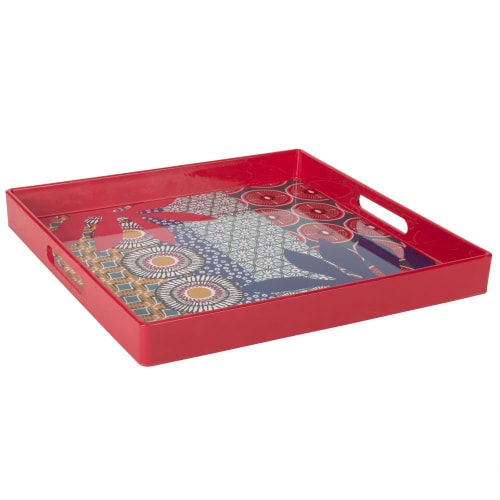 Tischkultur Holztablett und Serviertablett | Rotes Tablett mit Waxprint - BO34962