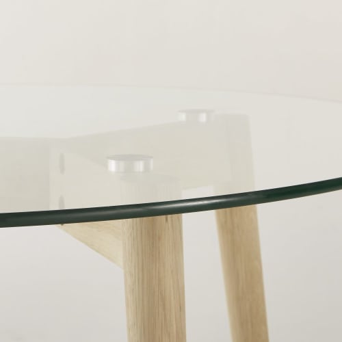 Round 4 Seater Glass And Oak Dining Table D90