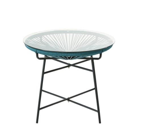 Outdoor collection Outdoor coffee tables | Round Aqua Resin and Glass Garden Coffee Table - WB74966