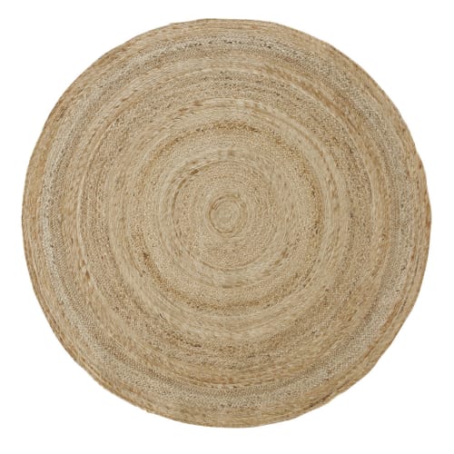 Round beige woven jute rug D150cm