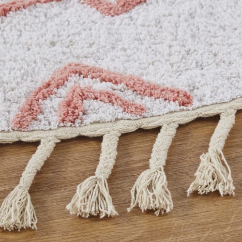 Round Berber rug in ecru, pink and mustard yellow cotton print D120cm