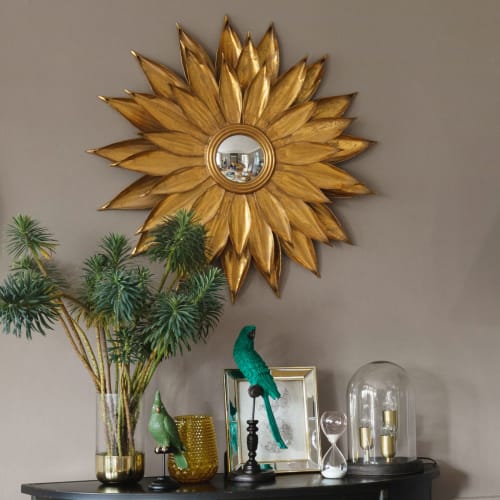 Round Convex Mirror with Gold Metal Leaves D86 MONIKA Maisons du Monde