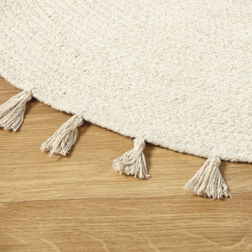 Round Ecru Braided Rug with Tassels D100 Nina Maisons du Monde