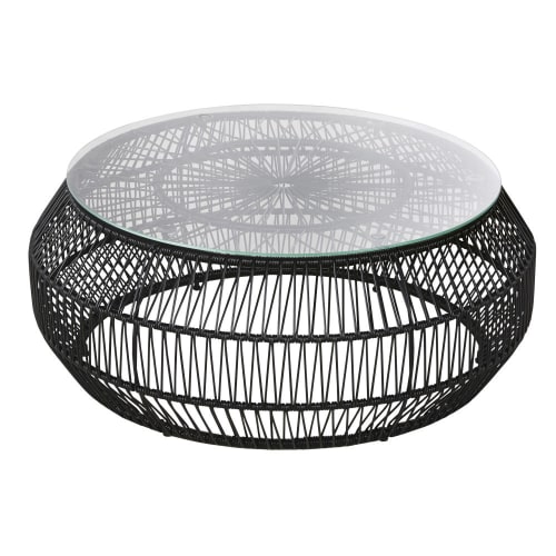 Outdoor collection Outdoor coffee tables | Round garden coffee table in black resin and glass - KA95863