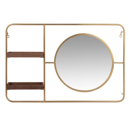 Round Gold Metal Mirror with 2 Shelves Lewis Maisons du Monde