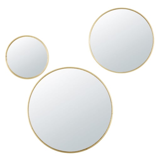 Round Golden Metal Convex Mirrors (x3)