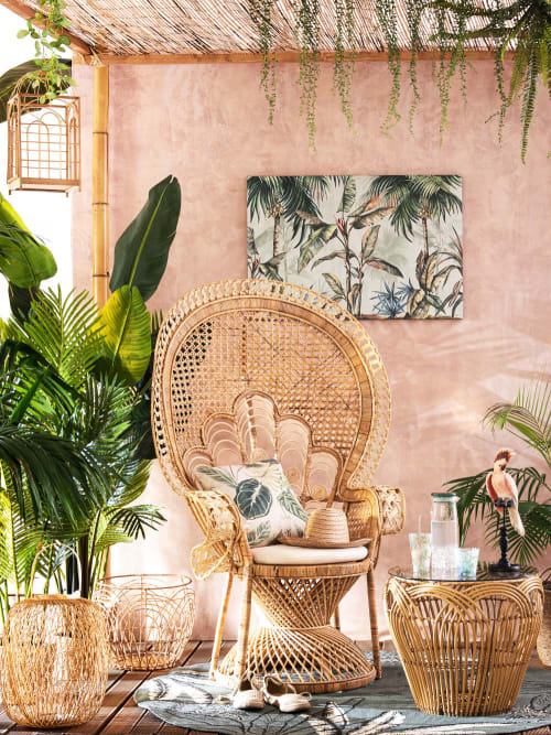 Round Green Outdoor Rug with Foliage Print D160 Seronera Maisons du Monde