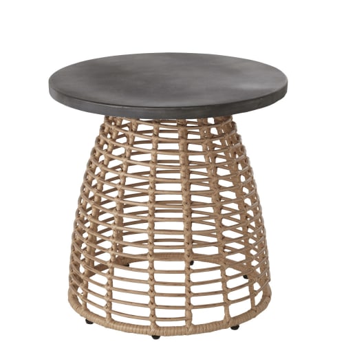 Round Grey and Resin Faux Rattan Garden Coffee Table